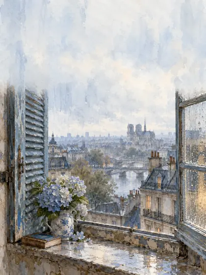 Cover painting of the Rain on the Window theme